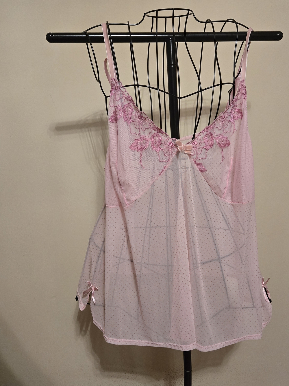 Cacique Sheer Light Pink Lace-Trim Chemise 26W